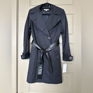 NWT Via Spiga Navy and Black Leather Trench Coat